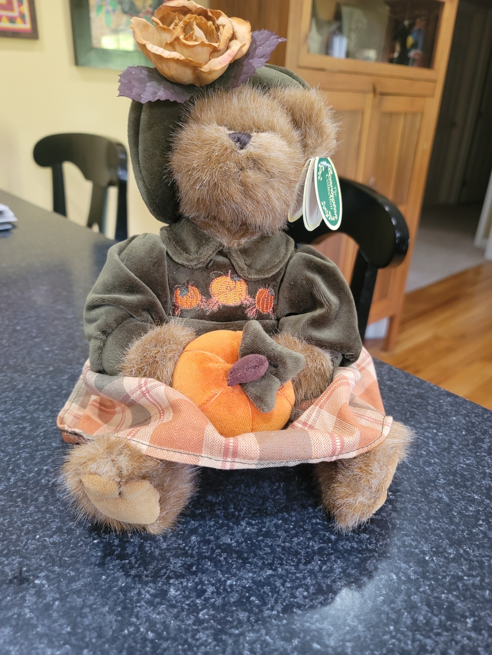 Bearington Collection Autumn Harvester Plush Bear Pumpkin Fall Decor